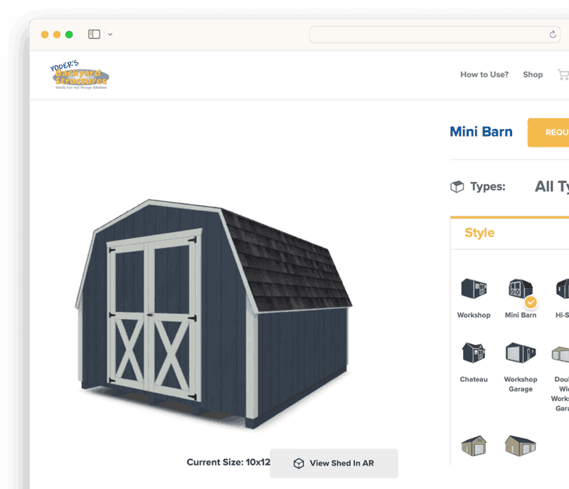 Use our design center to fully customize your shed or garage