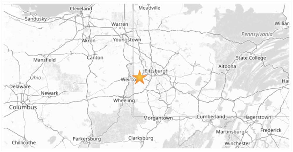 Map of our location in Burgettstown. We are in western PA close to West Virginia and Ohio.